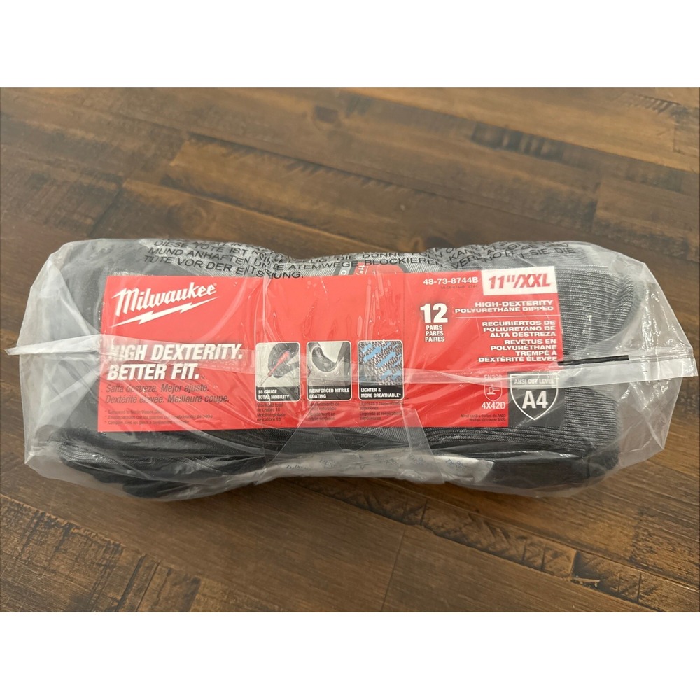 Milwaukee  48-73-8744B Cut 4 High Dexterity PU Dip Gloves XXL 12Pk (New)